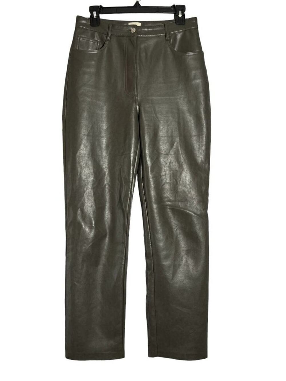Wilfred Melina Vegan Leather Pant SIZE 10 Green Gray Straight Leg Aritzia